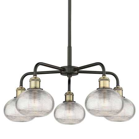 A large image of the Innovations Lighting 516-5CR-13-24 Ithaca Chandelier Black Antique Brass / Clear Ithaca