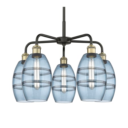 A large image of the Innovations Lighting 516-5CR-14-24 Vaz Chandelier Black Antique Brass / Blue