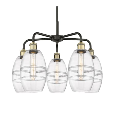 A large image of the Innovations Lighting 516-5CR-14-24 Vaz Chandelier Black Antique Brass / Clear