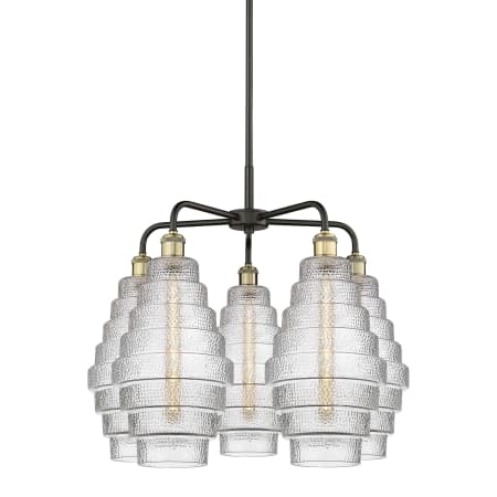 A large image of the Innovations Lighting 516-5CR-23-26 Cascade Chandelier Black Antique Brass / Clear