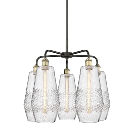 A large image of the Innovations Lighting 516-5CR-22-25 Windham Chandelier Black Antique Brass / Seedy