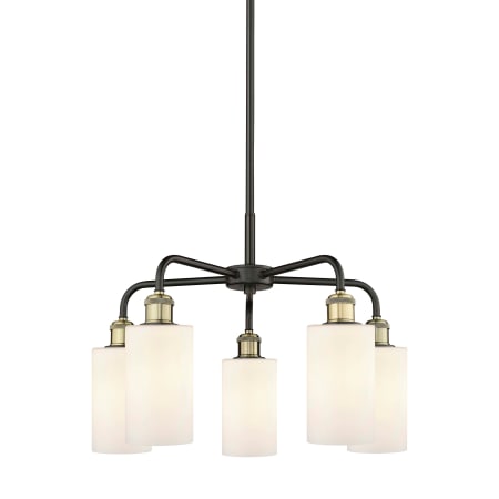 A large image of the Innovations Lighting 516-5CR-15-22 Clymer Chandelier Black Antique Brass / Matte White