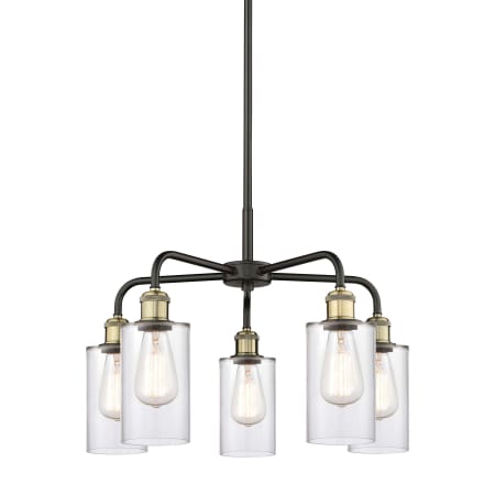 A large image of the Innovations Lighting 516-5CR-15-22 Clymer Chandelier Black Antique Brass / Clear