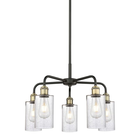 A large image of the Innovations Lighting 516-5CR-15-22 Clymer Chandelier Black Antique Brass / Seedy