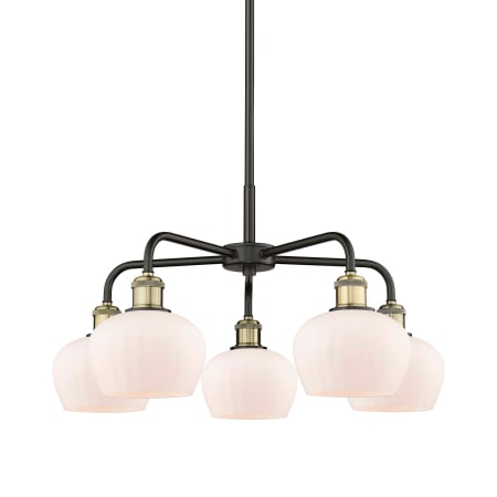 A large image of the Innovations Lighting 516-5CR-14-25 Fenton Chandelier Black Antique Brass / Matte White