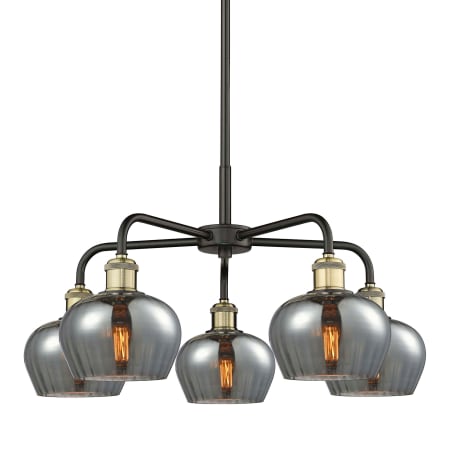 A large image of the Innovations Lighting 516-5CR-14-25 Fenton Chandelier Black Antique Brass / Plated Smoke