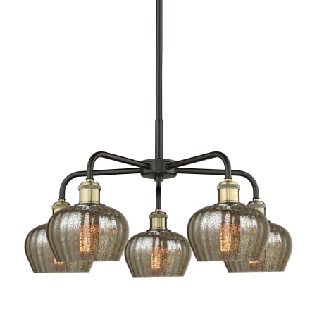 A large image of the Innovations Lighting 516-5CR-14-25 Fenton Chandelier Black Antique Brass / Mercury