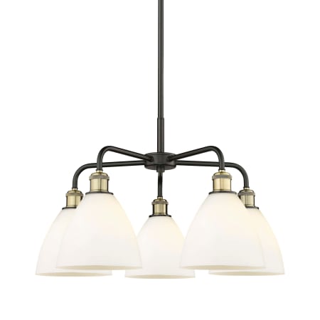 A large image of the Innovations Lighting 516-5CR-16-26 Bristol Glass Chandelier Black Antique Brass / Matte White