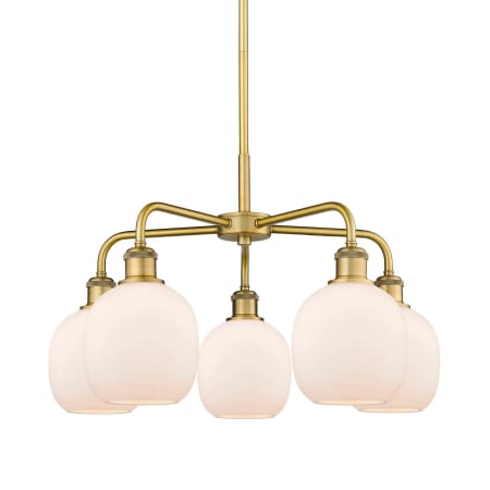 A large image of the Innovations Lighting 516-5CR-15-24 Belfast Chandelier Brushed Brass / Matte White