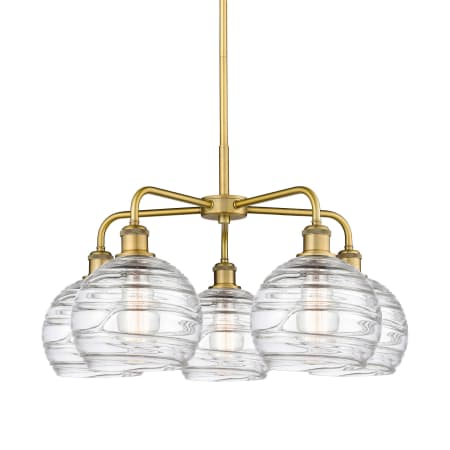 A large image of the Innovations Lighting 516-5CR-16-26 Athens Deco Swirl Chandelier Brushed Brass / Clear Deco Swirl
