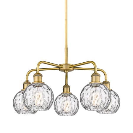 A large image of the Innovations Lighting 516-5CR-15-24 Athens Water Glass Chandelier Brushed Brass / Clear Water Glass