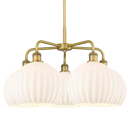 A large image of the Innovations Lighting 516-5C-18-28-White Venetian-Indoor Chandelier Brushed Brass / White Venetian