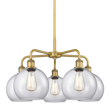 A large image of the Innovations Lighting 516-5CR-16-26 Athens Chandelier Brushed Brass / Clear