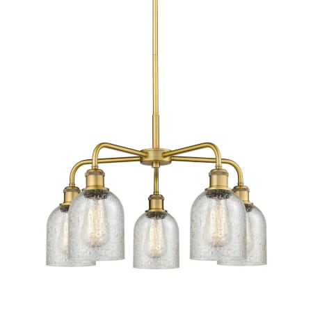 A large image of the Innovations Lighting 516-5CR-15-23 Caledonia Chandelier Brushed Brass / Mica