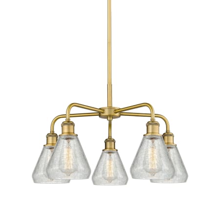 A large image of the Innovations Lighting 516-5CR-15-24 Conesus Chandelier Brushed Brass / Clear Crackle