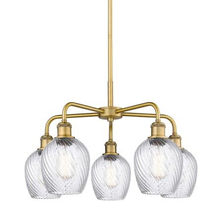 A large image of the Innovations Lighting 516-5CR-15-23 Salina Chandelier Brushed Brass / Clear Spiral Fluted