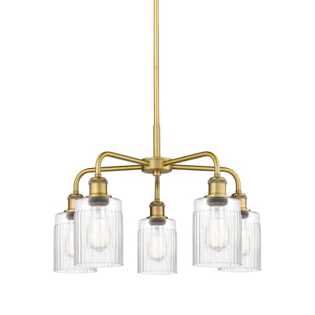 A large image of the Innovations Lighting 516-5CR-15-23 Hadley Chandelier Brushed Brass / Clear