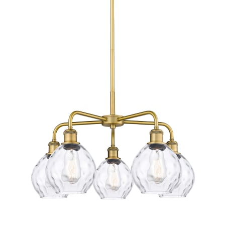 A large image of the Innovations Lighting 516-5CR-15-24 Waverly Chandelier Brushed Brass / Clear