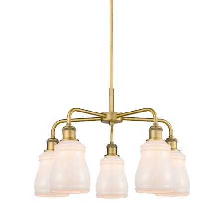 A large image of the Innovations Lighting 516-5CR-15-23 Ellery Chandelier Brushed Brass / White