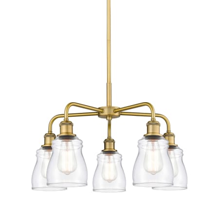 A large image of the Innovations Lighting 516-5CR-15-23 Ellery Chandelier Brushed Brass / Clear