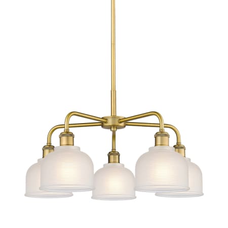 A large image of the Innovations Lighting 516-5CR-15-24 Dayton Chandelier Brushed Brass / White