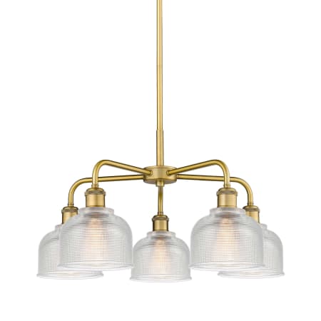 A large image of the Innovations Lighting 516-5CR-15-24 Dayton Chandelier Brushed Brass / Clear