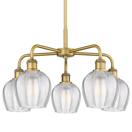 A large image of the Innovations Lighting 516-5CR-15-24 Norfolk Chandelier Brushed Brass / Clear