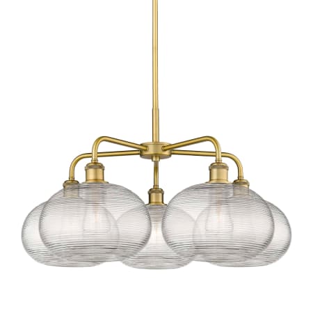 A large image of the Innovations Lighting 516-5CR-15-28 Ithaca Chandelier Brushed Brass / Clear Ithaca