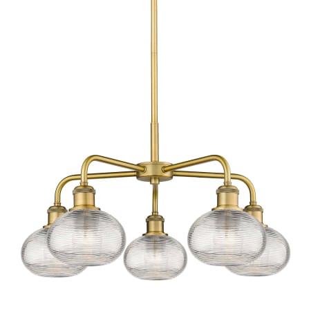 A large image of the Innovations Lighting 516-5CR-13-24 Ithaca Chandelier Brushed Brass / Clear Ithaca