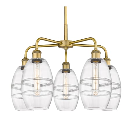 A large image of the Innovations Lighting 516-5CR-14-24 Vaz Chandelier Brushed Brass / Clear