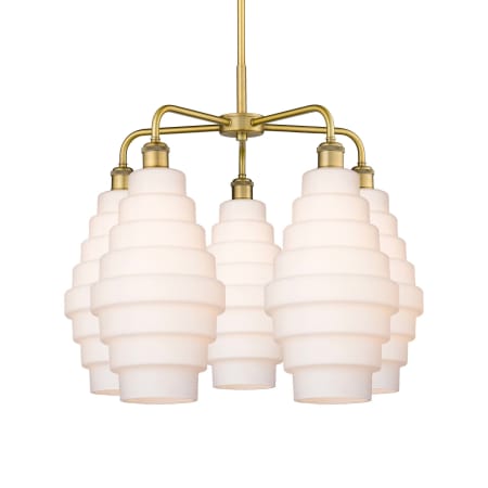 A large image of the Innovations Lighting 516-5CR-23-26 Cascade Chandelier Brushed Brass / White