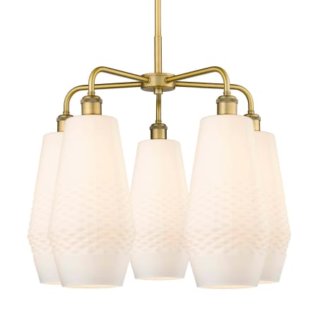 A large image of the Innovations Lighting 516-5CR-22-25 Windham Chandelier Brushed Brass / White