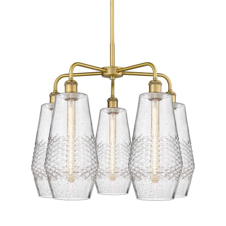 A large image of the Innovations Lighting 516-5CR-22-25 Windham Chandelier Brushed Brass / Seedy
