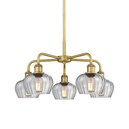 A large image of the Innovations Lighting 516-5CR-14-25 Fenton Chandelier Brushed Brass / Clear