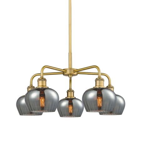 A large image of the Innovations Lighting 516-5CR-14-25 Fenton Chandelier Brushed Brass / Plated Smoke