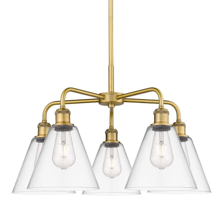 A large image of the Innovations Lighting 516-5CR-16-26 Berkshire Chandelier Brushed Brass / Clear