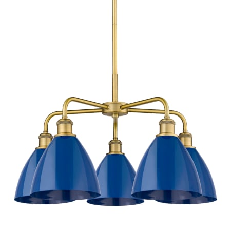 A large image of the Innovations Lighting 516-5CR-16-26 Ballston Dome Chandelier Brushed Brass / Blue