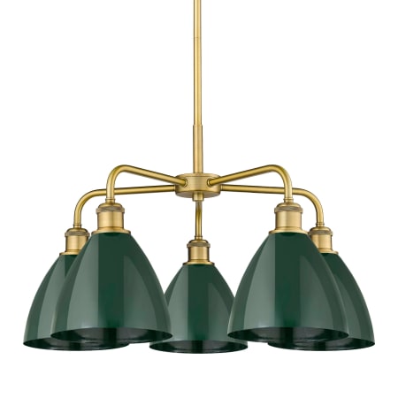 A large image of the Innovations Lighting 516-5CR-16-26 Ballston Dome Chandelier Brushed Brass / Green