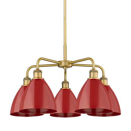 A large image of the Innovations Lighting 516-5CR-16-26 Ballston Dome Chandelier Brushed Brass / Red