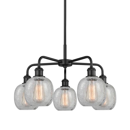 A large image of the Innovations Lighting 516-5CR-15-24 Belfast Chandelier Matte Black / Clear Crackle