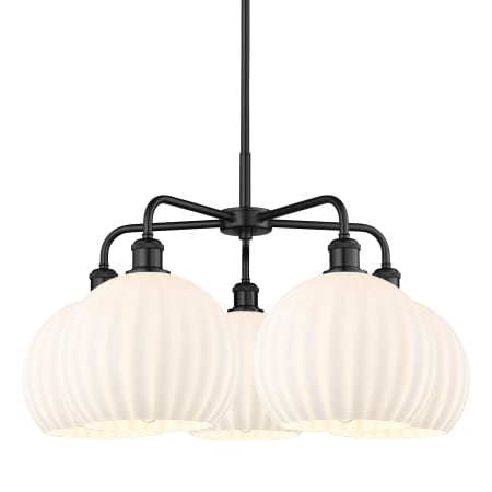 A large image of the Innovations Lighting 516-5C-18-28-White Venetian-Indoor Chandelier Matte Black / White Venetian