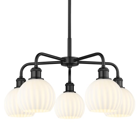 A large image of the Innovations Lighting 516-5C-14-24-White Venetian-Indoor Chandelier Matte Black / White Venetian