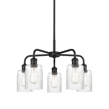 A large image of the Innovations Lighting 516-5CR-15-23 Hadley Chandelier Matte Black / Clear