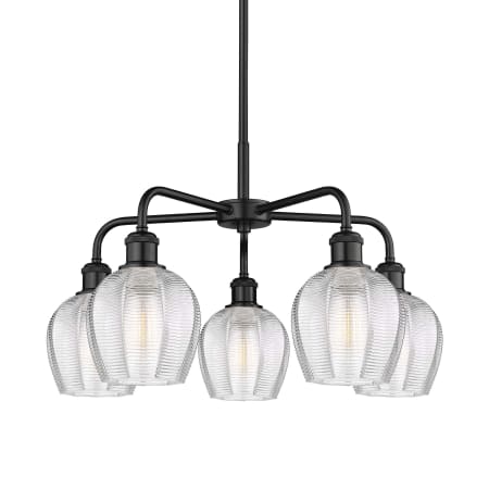 A large image of the Innovations Lighting 516-5CR-15-24 Norfolk Chandelier Matte Black / Clear