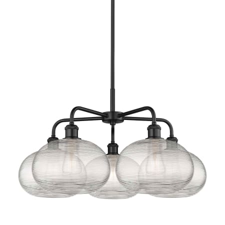 A large image of the Innovations Lighting 516-5CR-15-28 Ithaca Chandelier Matte Black / Clear Ithaca