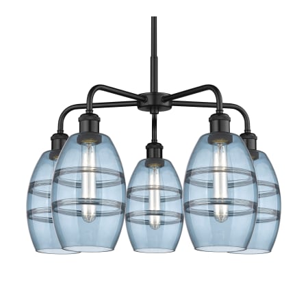 A large image of the Innovations Lighting 516-5CR-14-24 Vaz Chandelier Matte Black / Blue