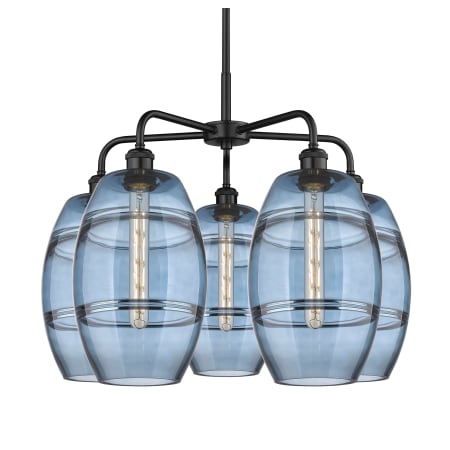 A large image of the Innovations Lighting 516-5CR-15-26 Vaz Chandelier Matte Black / Blue