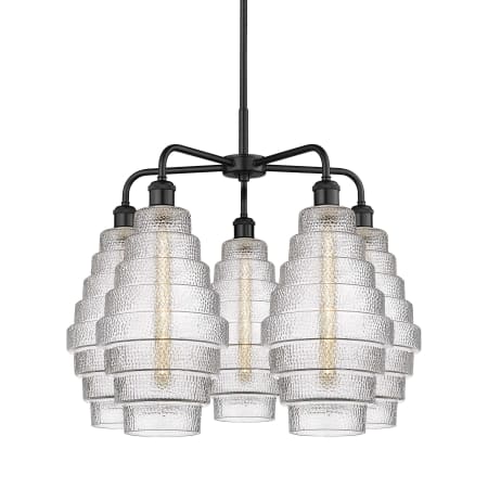 A large image of the Innovations Lighting 516-5CR-23-26 Cascade Chandelier Matte Black / Clear