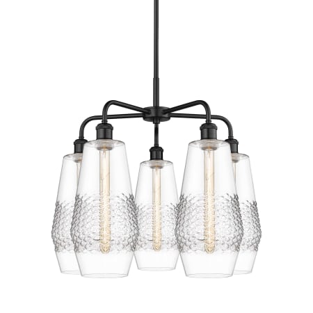 A large image of the Innovations Lighting 516-5CR-22-25 Windham Chandelier Matte Black / Clear