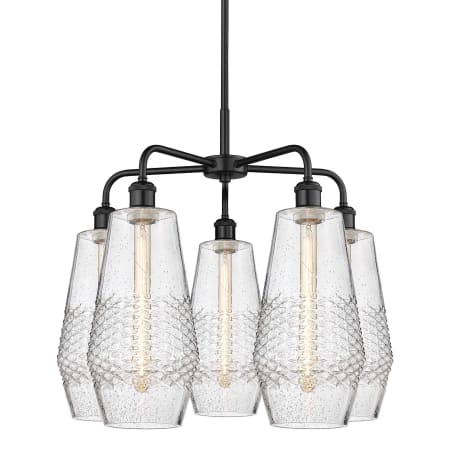 A large image of the Innovations Lighting 516-5CR-22-25 Windham Chandelier Matte Black / Seedy